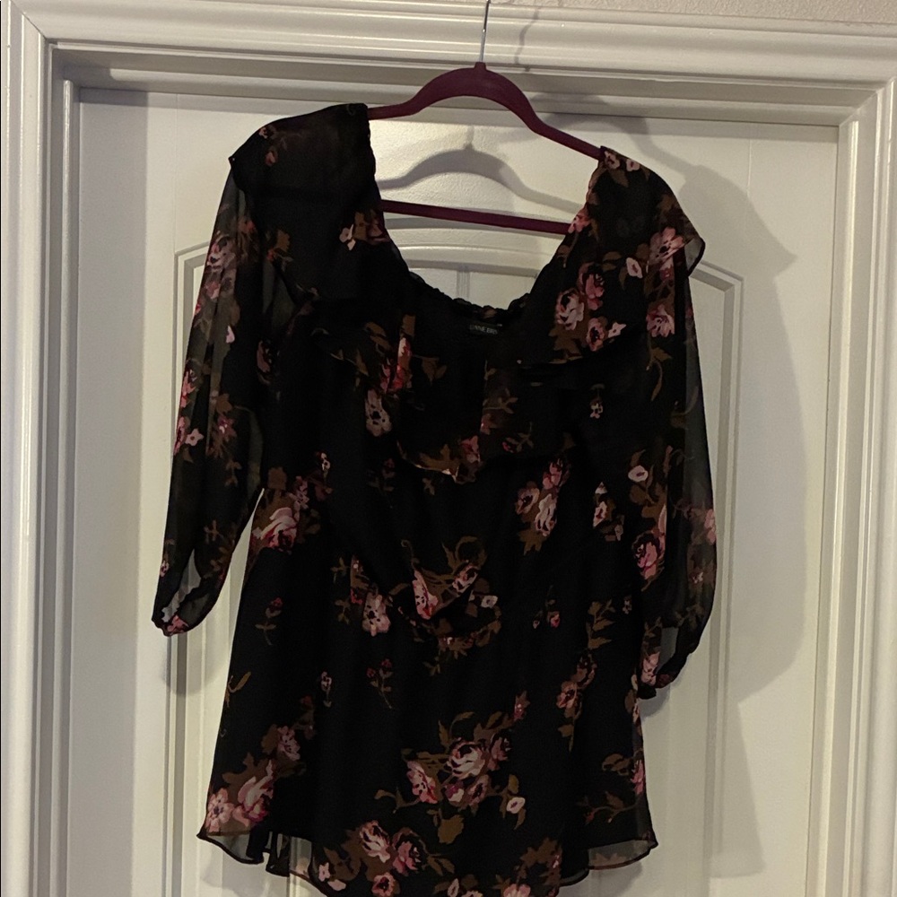 Lane Bryant Black Floral Sheer Blouse